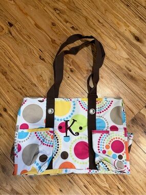 thirty-one Multicolor Polka Dot Canvas Tote with Brown Straps